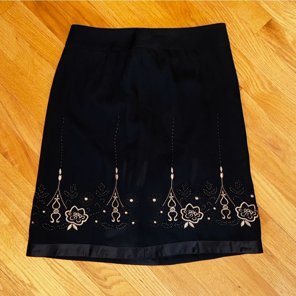 LOFT - Black Skirt with Bronze Floral Detail